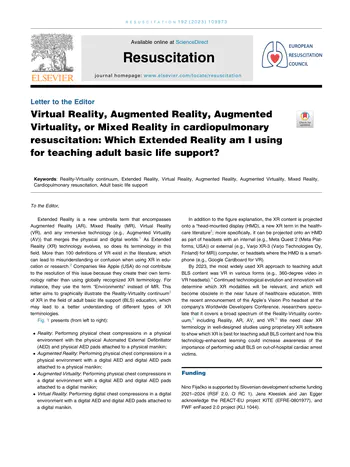 Virtual Reality, Augmented Reality, Augmented Virtuality, or Mixed Reality in Cardiopulmonary Resuscitation: Which Extended Reality am I Using for Teaching Adult Basic Life Support?