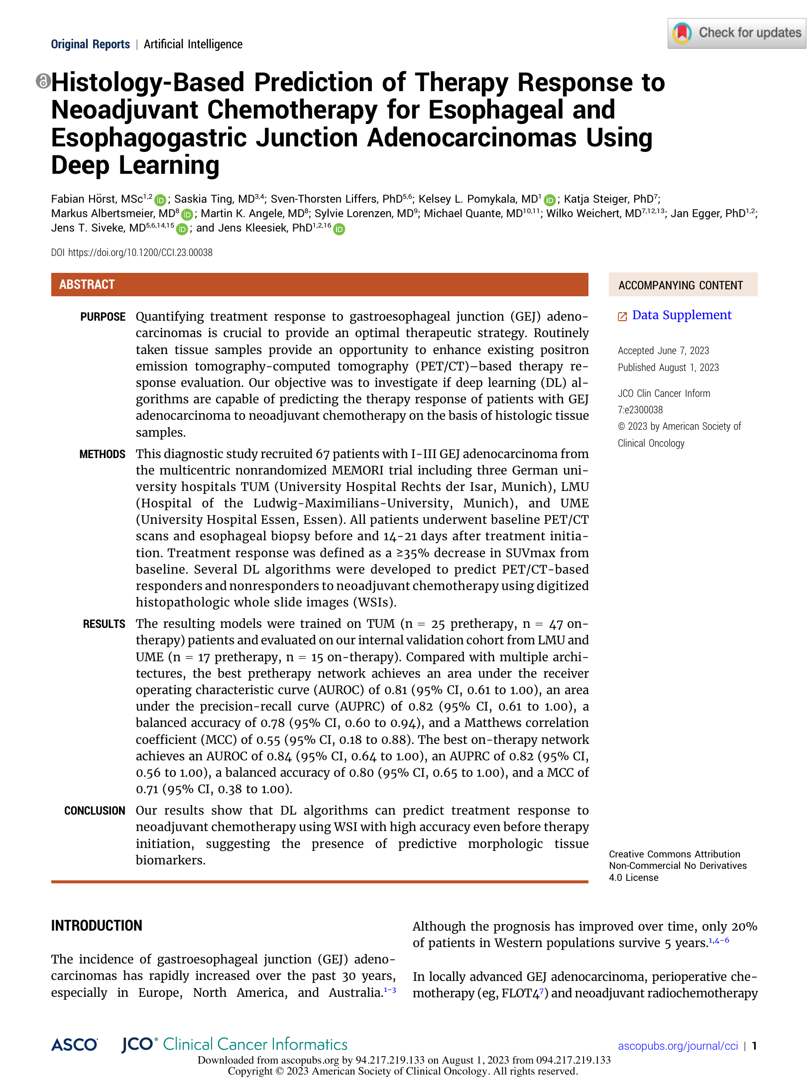 Histology Based Prediction Of Therapy Response To Neoadjuvant