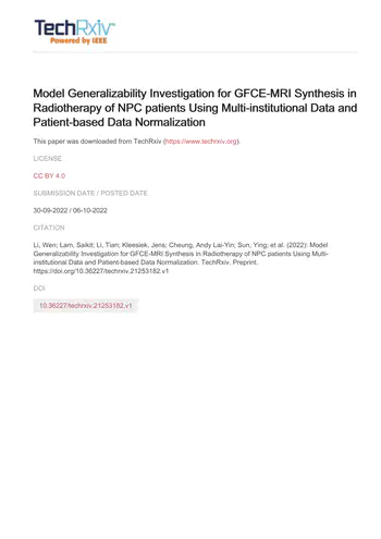 Model Generalizability Investigation for GFCE-MRI Synthesis in Radiotherapy of NPC patients Using Multi-institutional Data and Patient-based Data Normalization