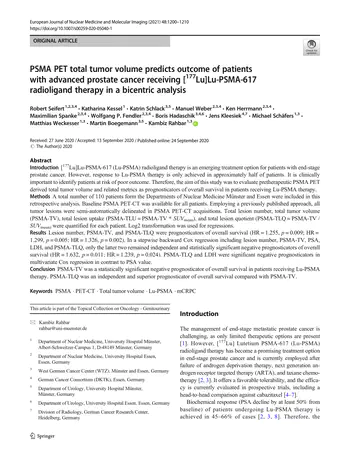 PSMA PET total tumor volume predicts outcome of patients with advanced prostate cancer receiving [177Lu]Lu-PSMA-617 radioligand therapy in a bicentric analysis