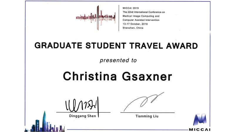 MICCAI Graduate Student Travel Award, 2019