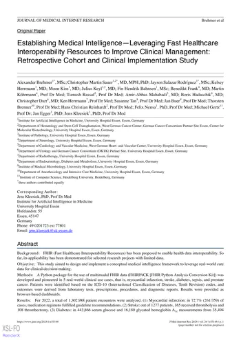 Establishing Medical Intelligence - Leveraging FHIR to Improve Clinical Management: a retrospective cohort and clinical implementation study