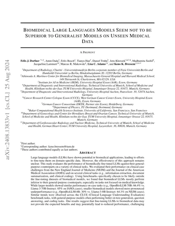 Biomedical Large Languages Models Seem not to be Superior to Generalist Models on Unseen Medical Data