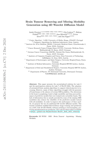Brain Tumour Removing and Missing Modality Generation using 3D WDM