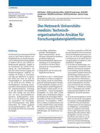 Das Netzwerk Universitätsmedizin: Technisch-organisatorische Ansätze für Forschungsdatenplattformen