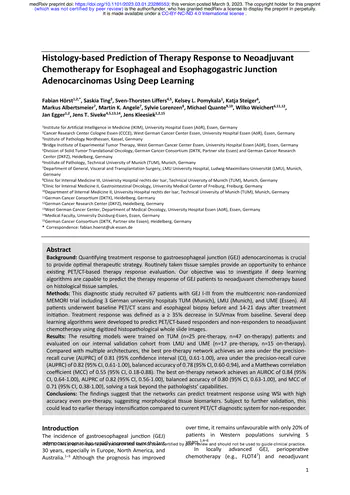 Histology-based Prediction of Therapy Response to Neoadjuvant Chemotherapy for Esophageal and Esophagogastric Junction Adenocarcinomas Using Deep Learning