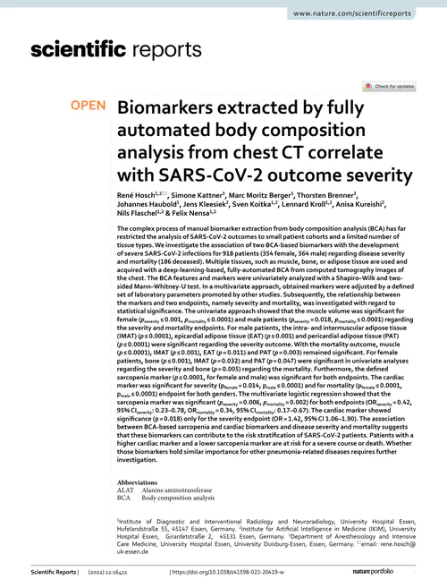 Biomarkers extracted by fully automated body composition analysis from chest CT correlate with SARS-CoV-2 outcome severity