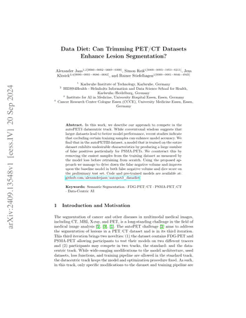 Data Diet: Can Trimming PET/CT Datasets Enhance Lesion Segmentation?