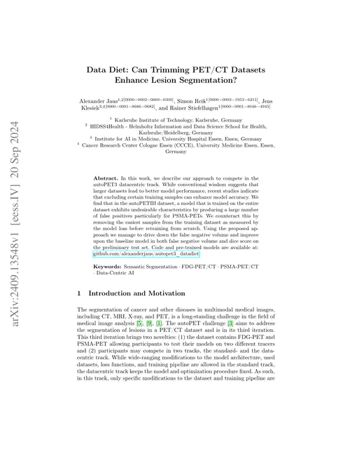 Data Diet: Can Trimming PET/CT Datasets Enhance Lesion Segmentation?