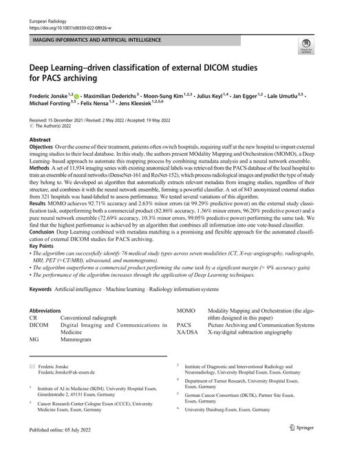 Deep Learning–driven classification of external DICOM studies for PACS archiving