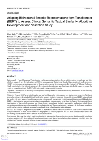 Adapting Bidirectional Encoder Representations from Transformers (BERT) to Assess Clinical Semantic Textual Similarity: Algorithm Development and Validation Study