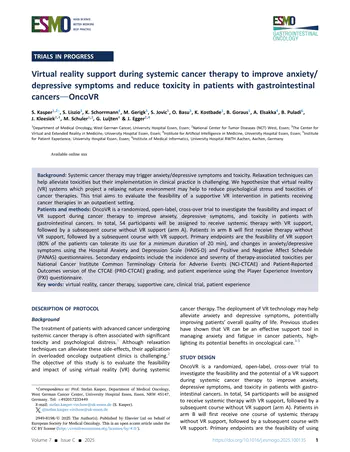 Virtual reality support during systemic cancer therapy to improve anxiety/depressive symptoms and reduce toxicity in patients with gastrointestinal cancers—OncoVR