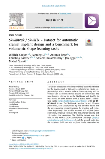 SkullBreak/SkullFix–Dataset for automatic cranial implant design and a benchmark for volumetric shape learning tasks