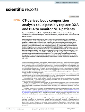 CT-derived body composition analysis could possibly replace DXA and BIA to monitor NET-patients