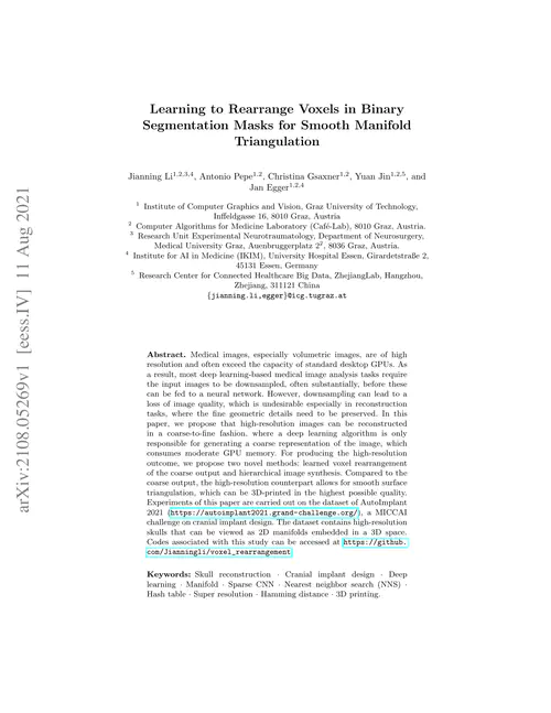 Learning to rearrange voxels in binary segmentation masks for smooth manifold triangulation