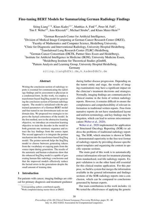 Fine-tuning BERT Models for Summarizing German Radiology Findings