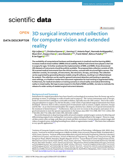 3D surgical instrument collection for computer vision and extended reality