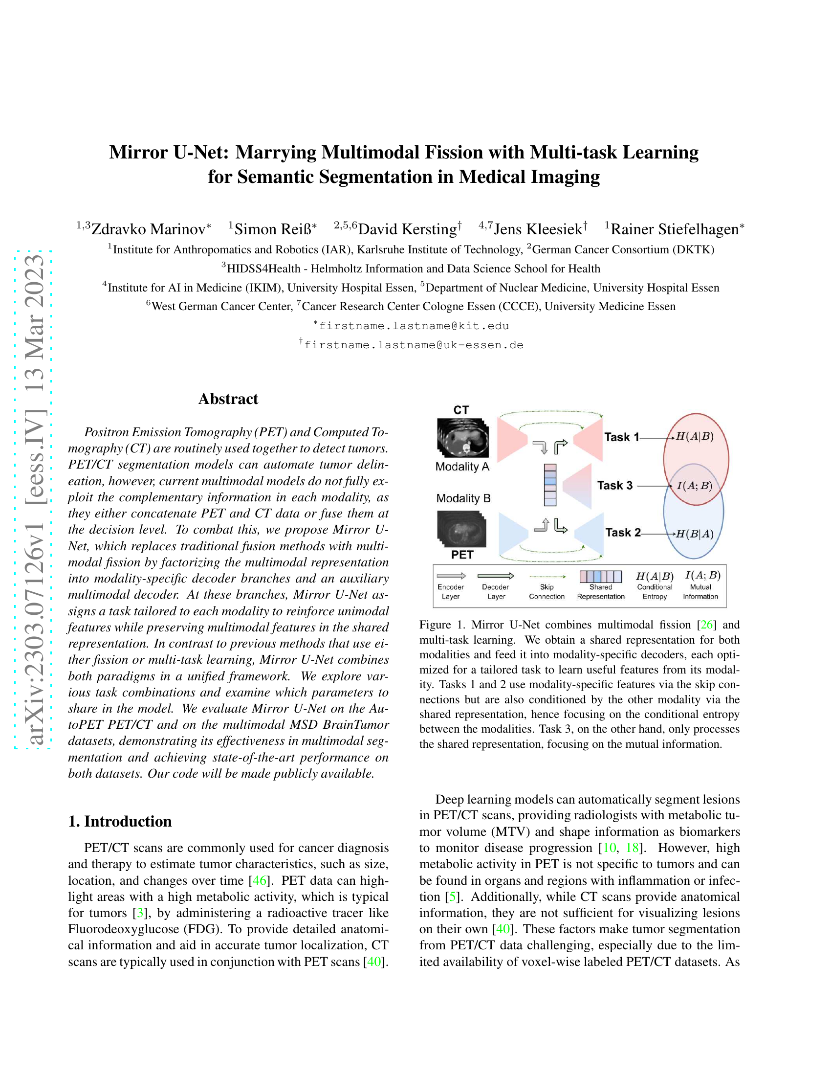 Mirror Marrying Multimodal Fission with Multitask Learning for Semantic Segmentation in