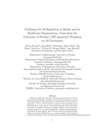 Challenges for AI Regulation in Health and for Healthcare Organizations: Notes from the University of Florida's NSF-Sponsored Workshop on AI Governance
