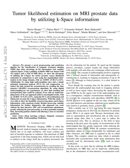 Tumor likelihood estimation on MRI prostate data by utilizing k-Space information