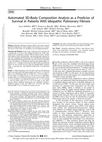 Automated 3D-Body Composition Analysis as a Predictor of Survival in Patients With Idiopathic Pulmonary Fibrosis