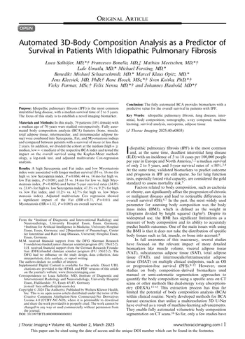 Automated 3D-Body Composition Analysis as a Predictor of Survival in Patients With Idiopathic Pulmonary Fibrosis