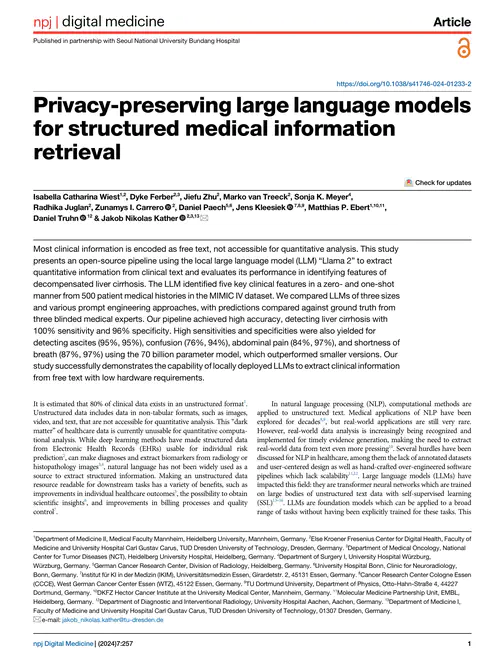 Privacy-preserving large language models for structured medical information retrieval