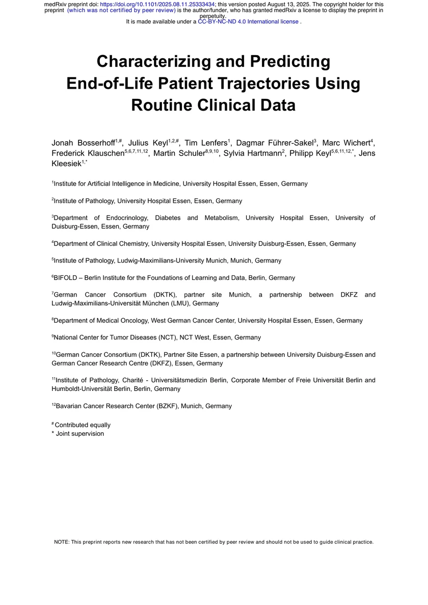 Characterizing and Predicting End-of-Life Patient Trajectories Using Routine Clinical Data