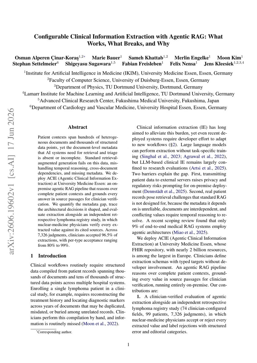Configurable Clinical Information Extraction with Agentic RAG: What Works, What Breaks, and Why