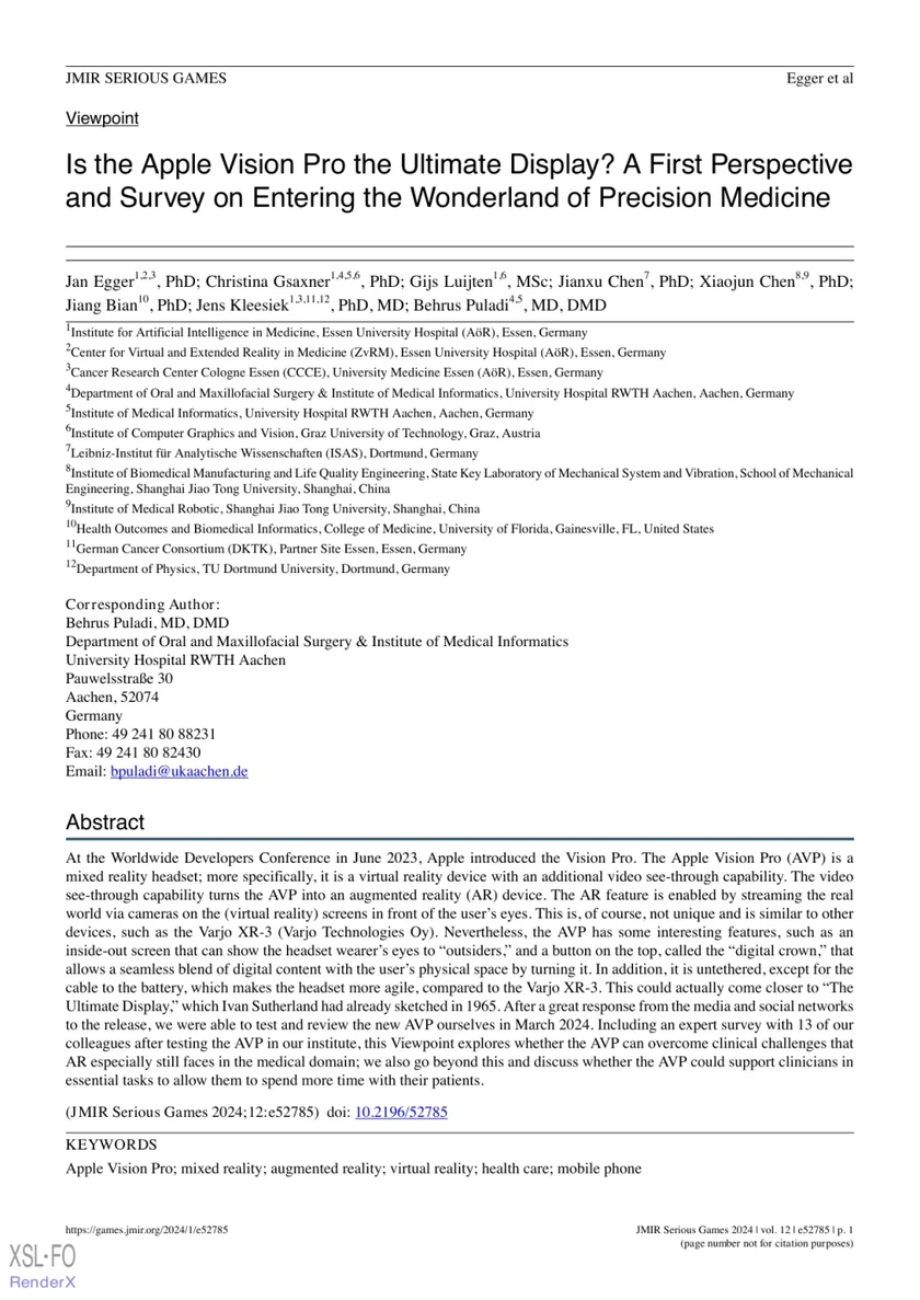 Is the Apple Vision Pro the Ultimate Display? A First Perspective and Survey on Entering the Wonderland of Precision Medicine