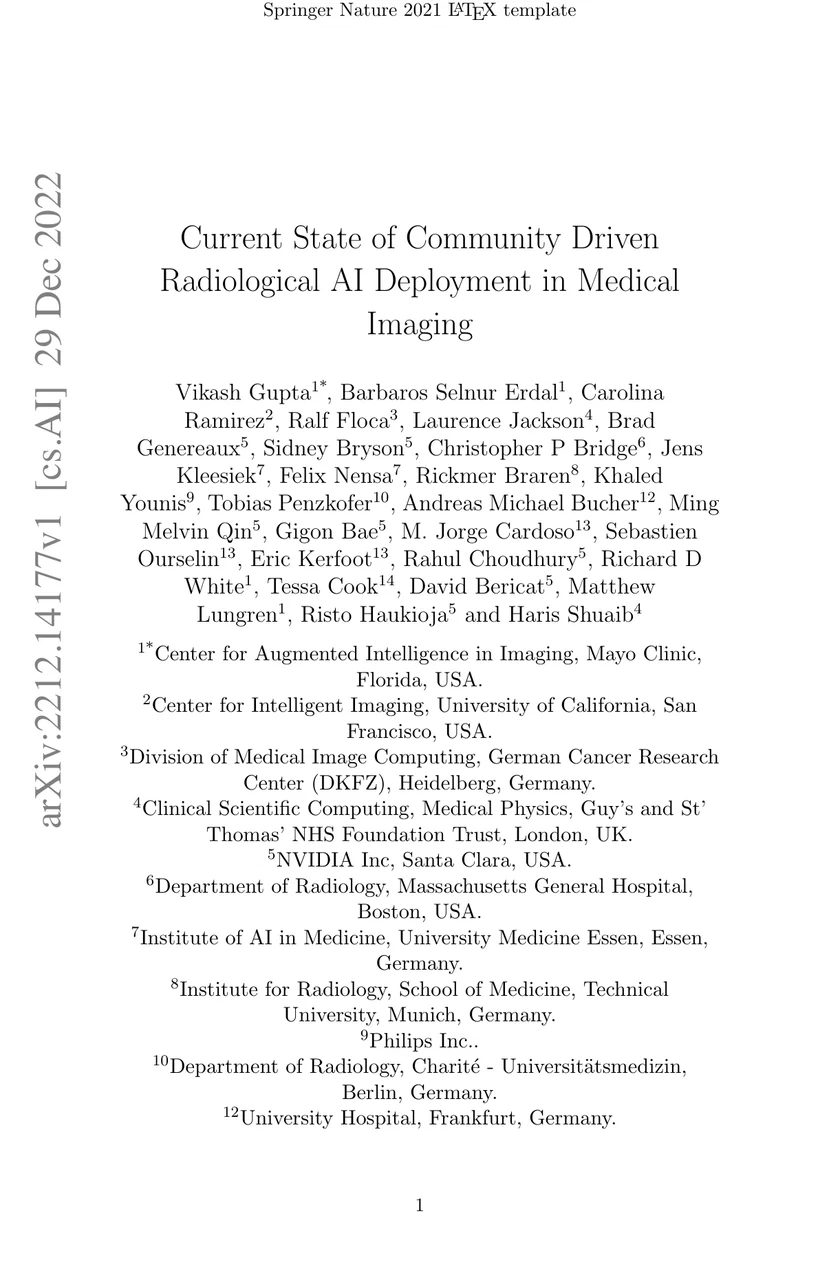 Current State of Community-Driven Radiological AI Deployment in Medical Imaging