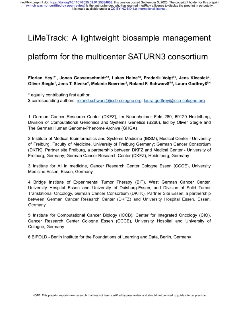 LiMeTrack: A lightweight biosample management platform for the multicenter SATURN3 consortium