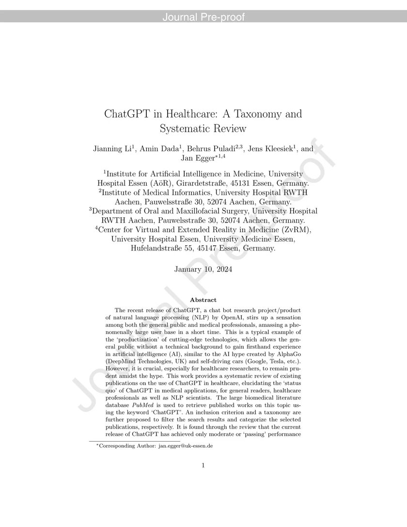 ChatGPT in healthcare: A taxonomy and systematic review