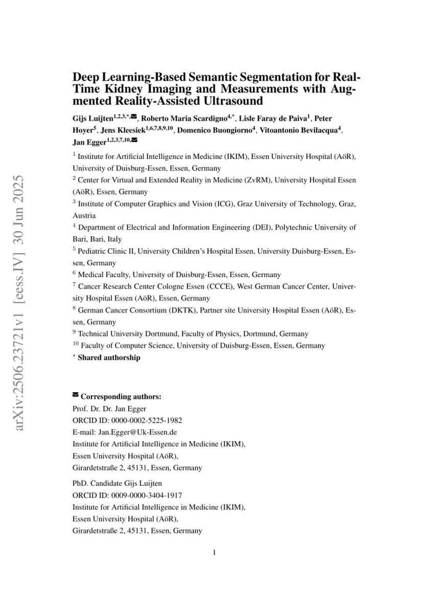 Deep Learning-Based Semantic Segmentation for Real-Time Kidney Imaging and Measurements with Augmented Reality-Assisted Ultrasound