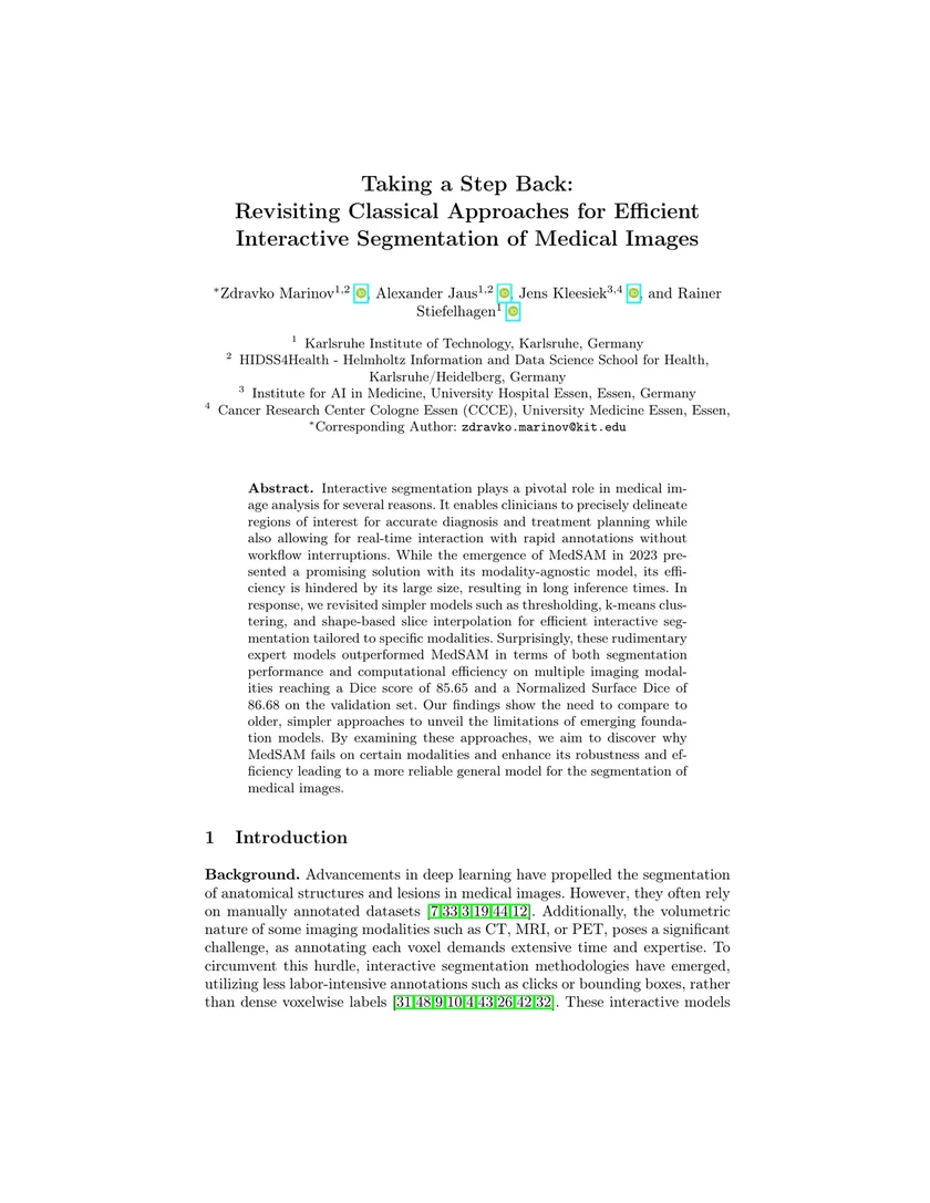 Taking a Step Back: Revisiting Classical Approaches for Efficient Interactive Segmentation of Medical Images
