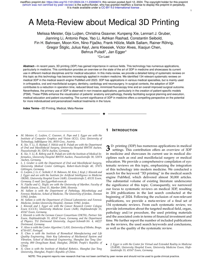 A Meta-Review about Medical 3D Printing