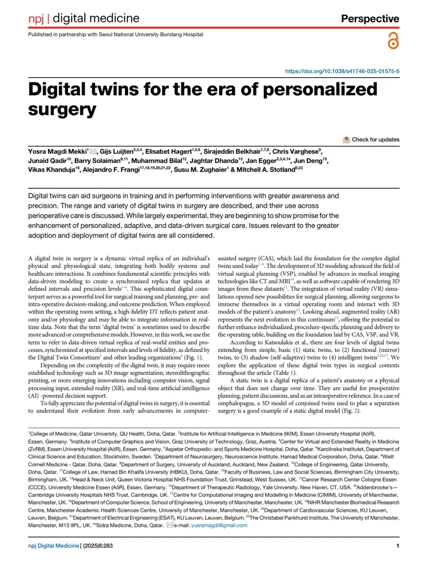 Digital twins for the era of personalized surgery