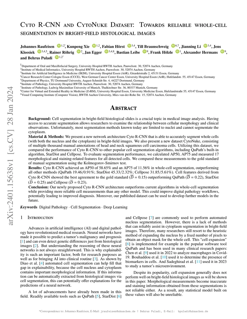 Cyto R-CNN and CytoNuke Dataset: Towards reliable whole-cell segmentation in bright-field histological images