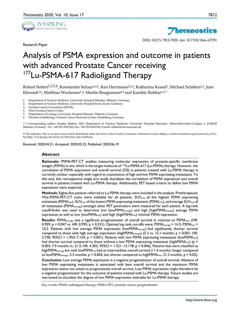 Analysis of PSMA expression and outcome in patients with advanced Prostate Cancer receiving ¹⁷⁷Lu-PSMA-617 Radioligand Therapy