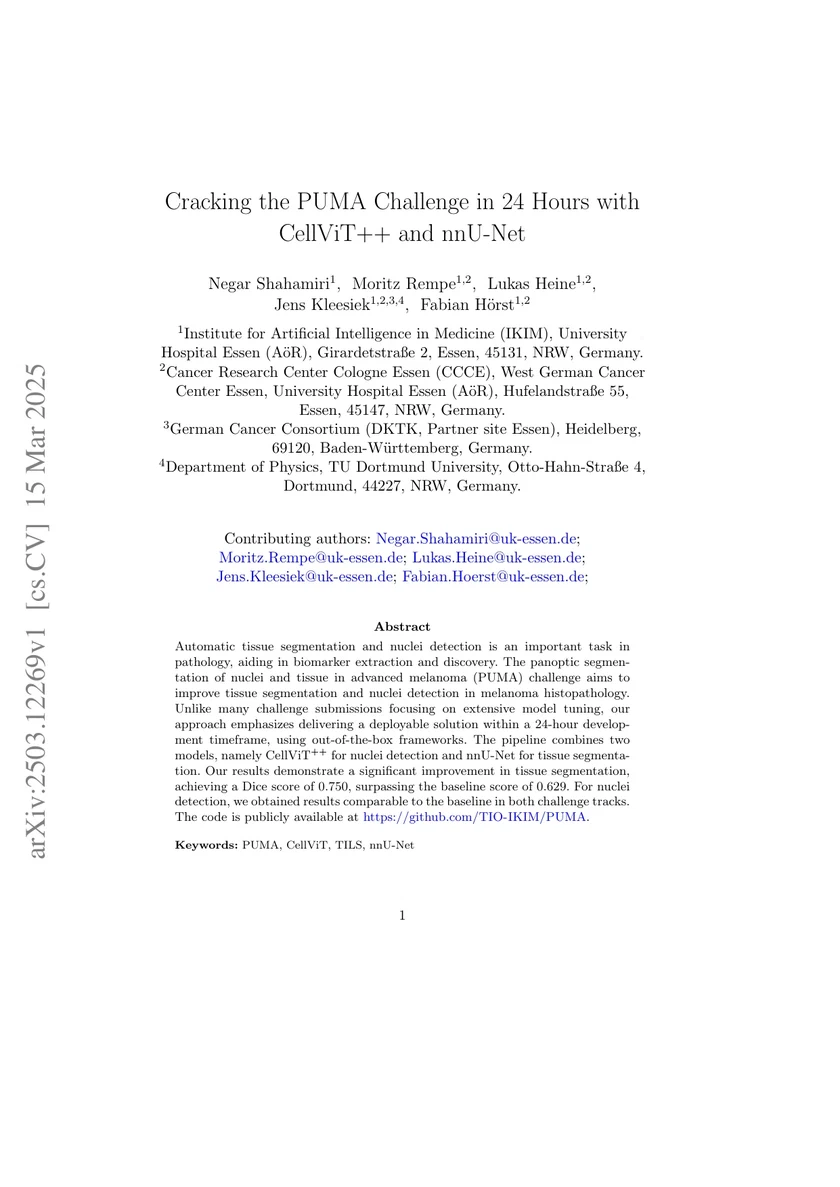 Cracking the PUMA Challenge in 24 Hours with CellViT++ and nnU-Net