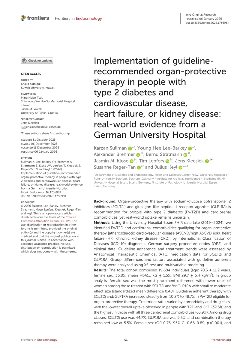 Implementation of guideline-recommended organ-protective therapy in people with type 2 diabetes and cardiovascular disease, heart failure, or kidney disease: real-world evidence from a German University Hospital