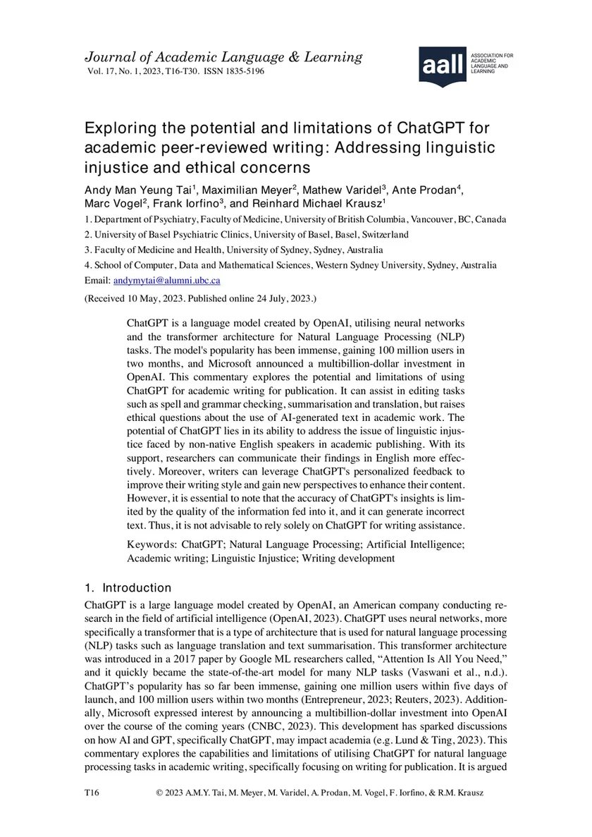 Exploring the potential and limitations of ChatGPT for academic peer-reviewed writing: Addressing linguistic injustice and ethical concerns