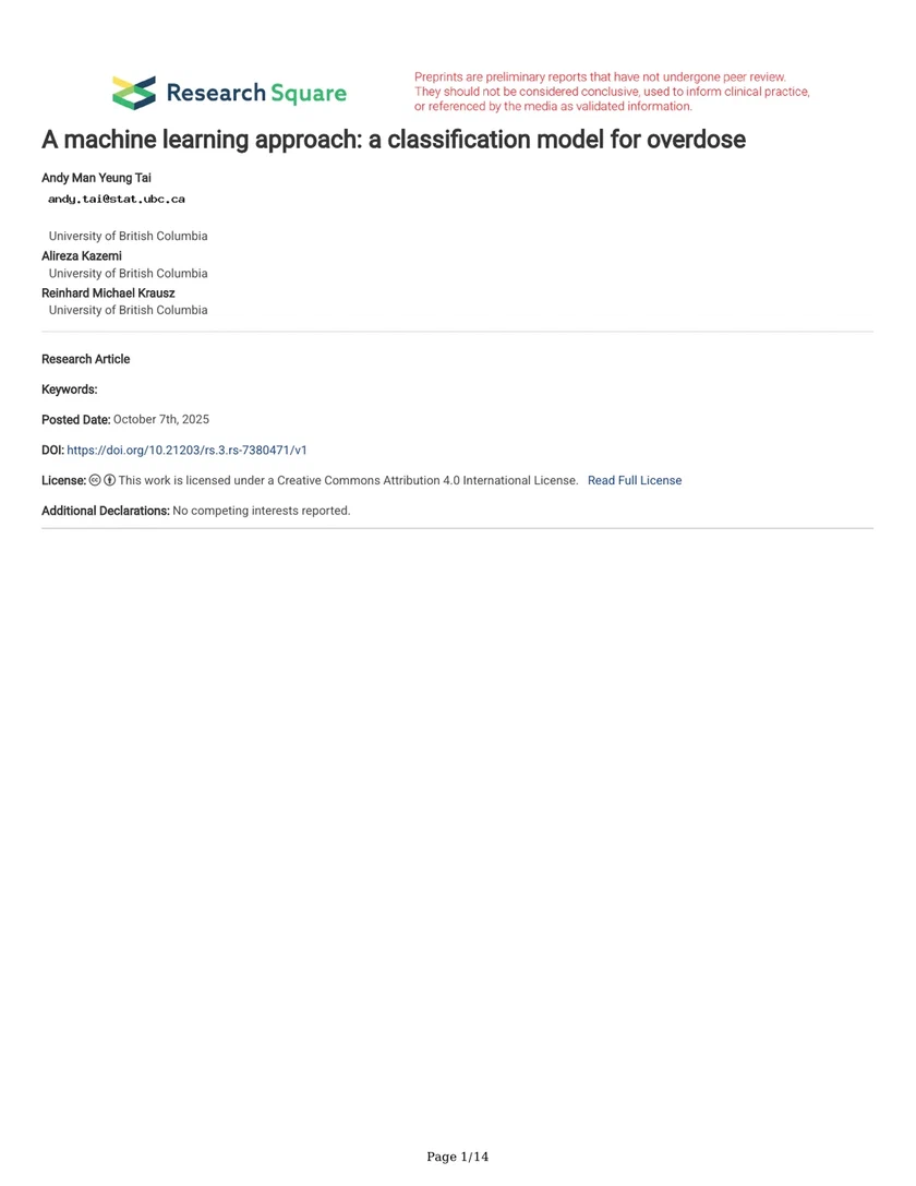 A machine learning approach: a classification model for overdose