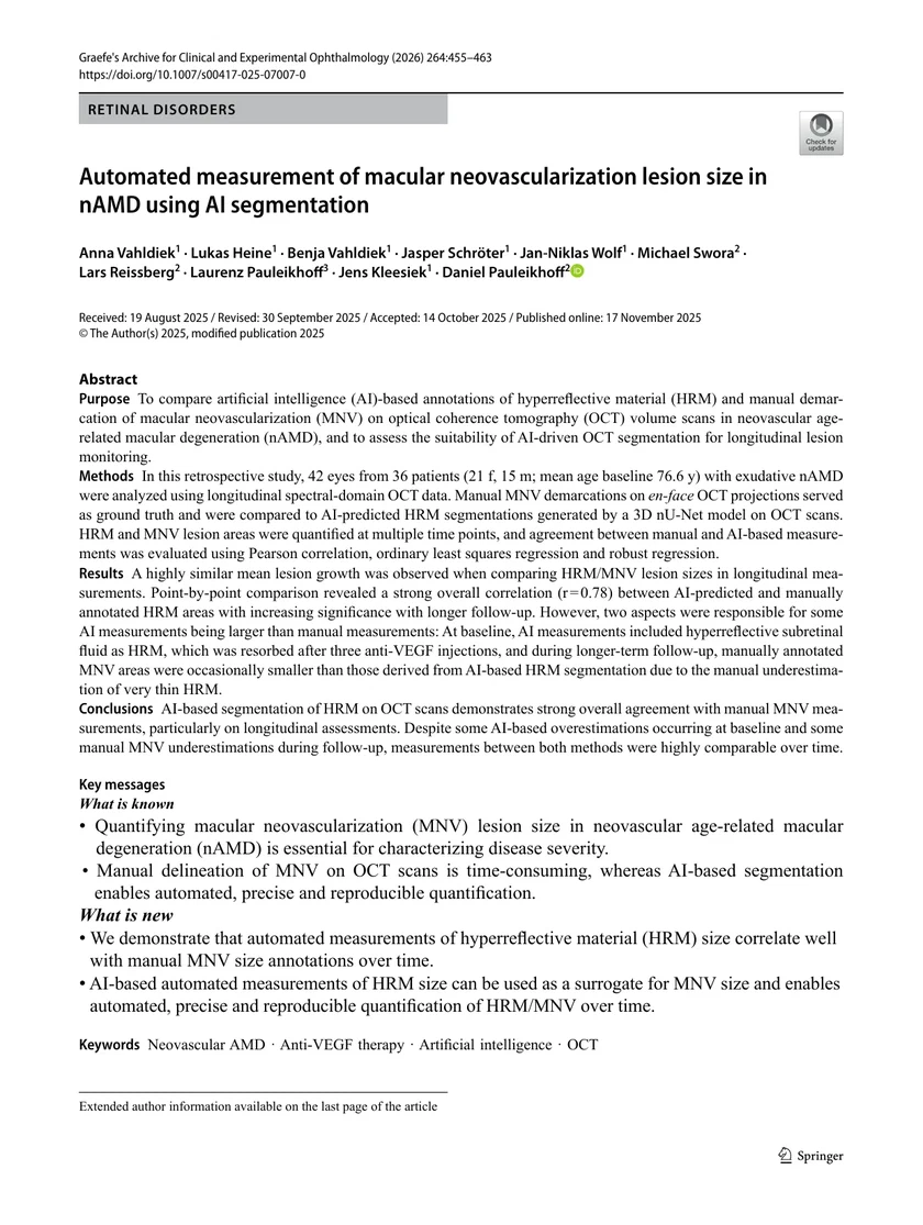 Automated measurement of macular neovascularization lesion size in nAMD using AI segmentation